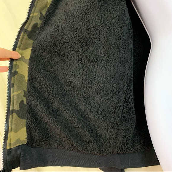 Swiss Cross Men's Jacket Camo Faux Shearling Lined Olive Green Hooded - Picture 10 of 12